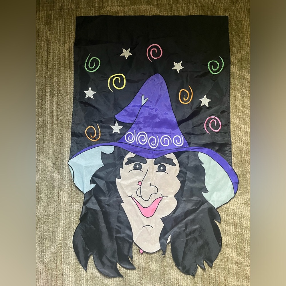 Halloween Witch Flag with Purple Hat